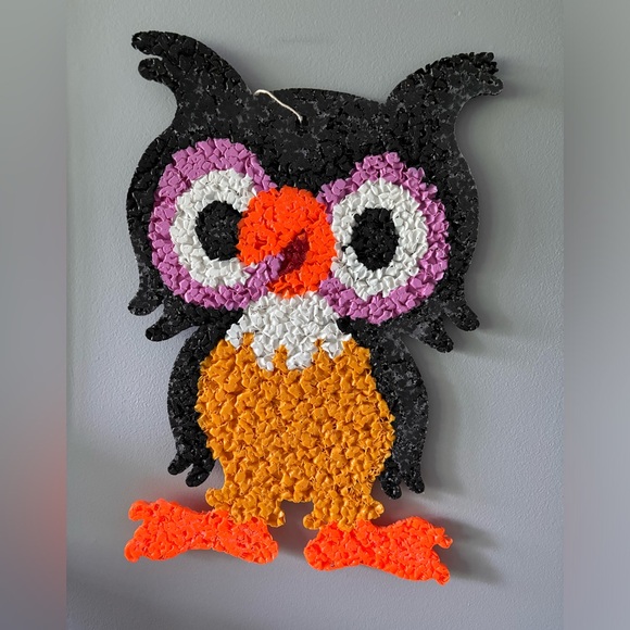 Vintage Large Popcorn Owl Retro Wall Decor Halloween - Picture 7 of 8